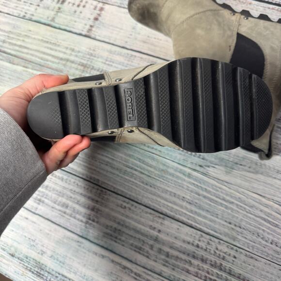 Sorel Lea Hidden Wedge Chelsea Booties Grey Leather 8 - Picture 3 of 5